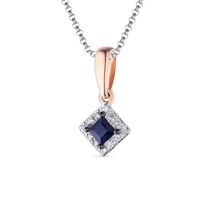 Rose Gold Princess pendant necklace with sapphires and diamonds - cushionblue