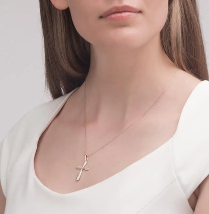 Diamond with Rose Gold Cross pendant necklace - cushionblue