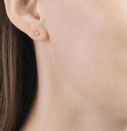 Rose Gold Studs with screws earrings with diamonds(0.11ct) Cushionblue