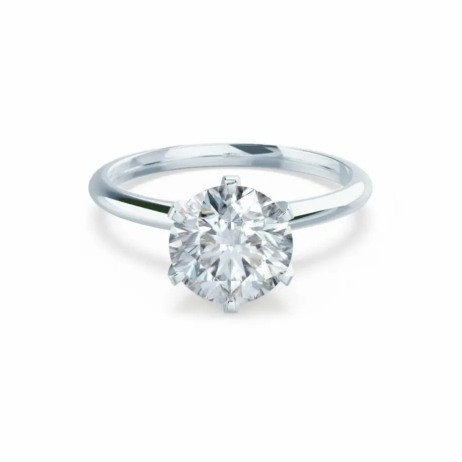 6 Prong Knife Edge Round Brilliant Cut White Gold Bridal Set Ring - cushionblue
