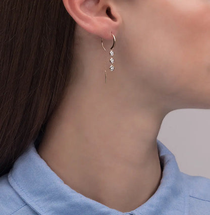 Rose Gold string earrings with Round cut diamonds(0.16ct) - cushionblue