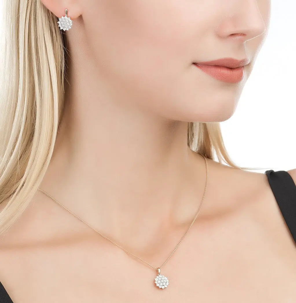 Rose Gold Latch back Flower shape earrings with diamonds - cushionblue