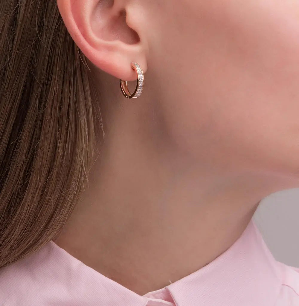 Rose Gold Simple Huggie earrings with diamonds(0.37 ct) - cushionblue