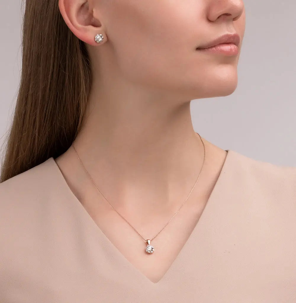 Rose Gold Studs with screws earrings with diamonds(0.14ct, 0.06ct) Cushionblue