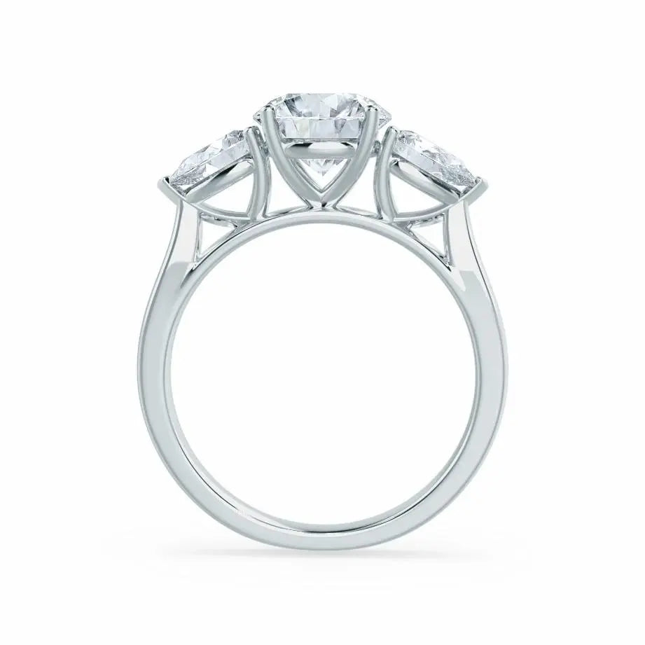 Round & Pear Cut Diamond White Gold Trilogy Ring - cushionblue