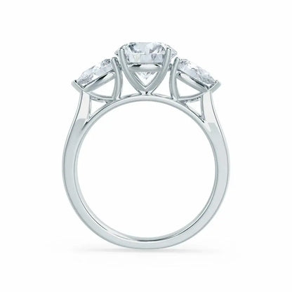 Round & Pear Cut Diamond White Gold Trilogy Ring - cushionblue