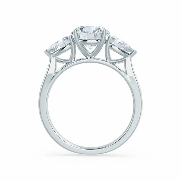 Round & Pear Cut Diamond White Gold Trilogy Ring - cushionblue
