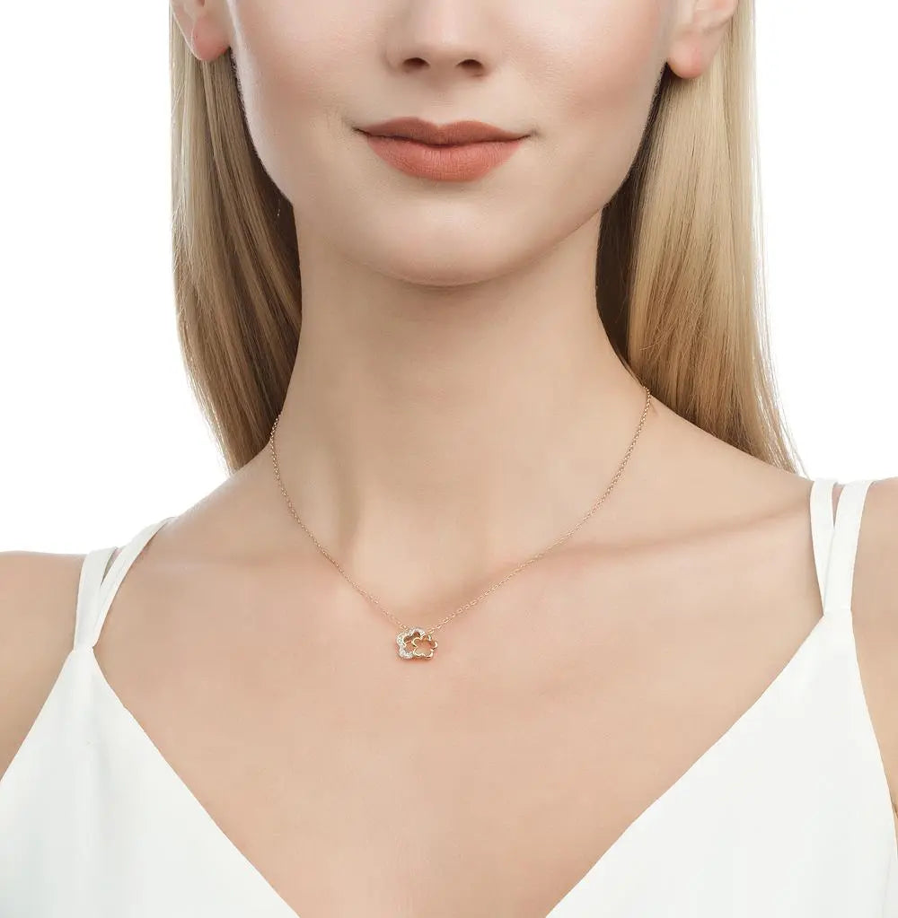 Rose Gold Flower shape pendant necklace with diamonds - cushionblue
