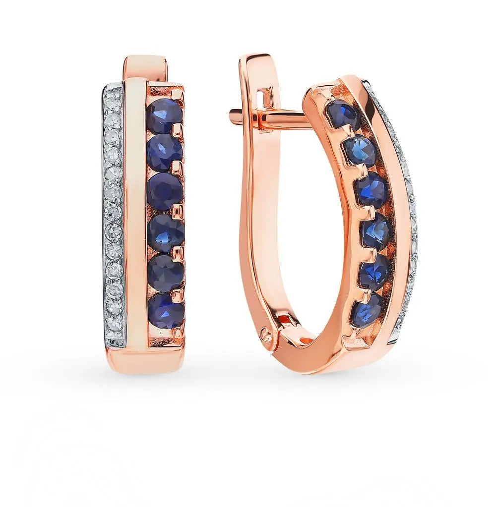 Rose Gold Latch back earrings with Sapphires diamonds - cushionblue