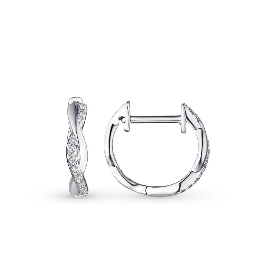 White Gold Unique Huggie earrings with diamonds(0.05 ct) - cushionblue