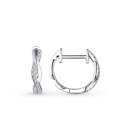 White Gold Unique Huggie earrings with diamonds(0.05 ct) - cushionblue