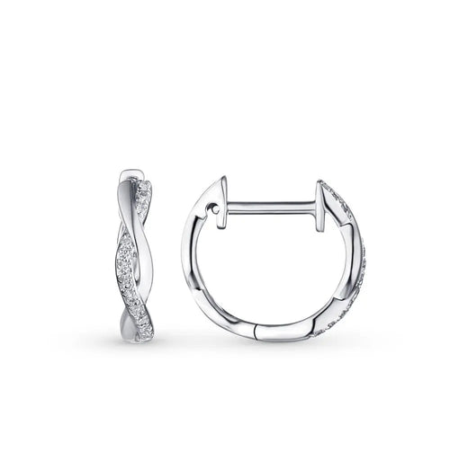 White Gold Unique Huggie earrings with diamonds(0.05 ct) - cushionblue