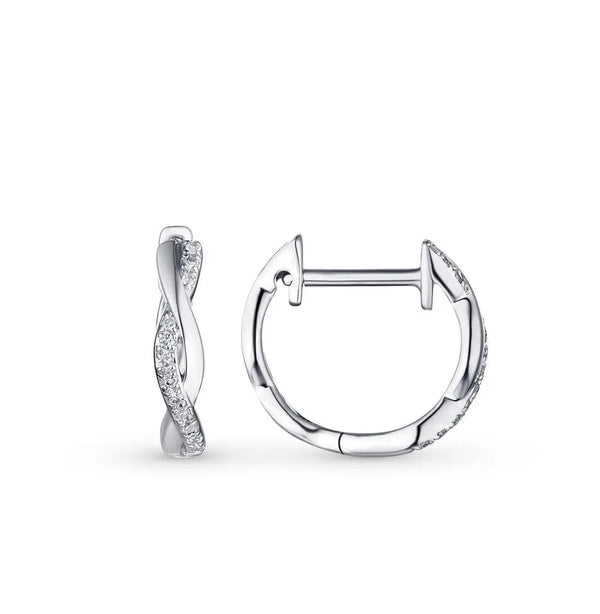 White Gold Unique Huggie earrings with diamonds(0.05 ct) - cushionblue