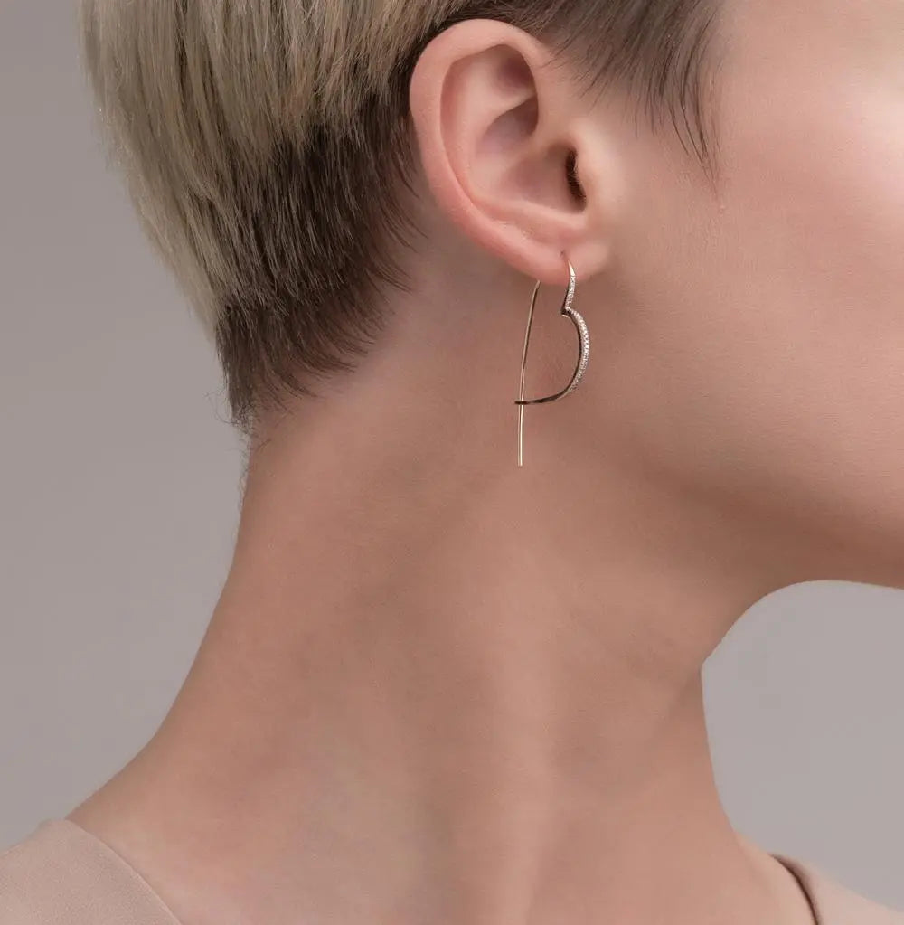 Rose Gold Heart shape String earrings with diamonds - cushionblue