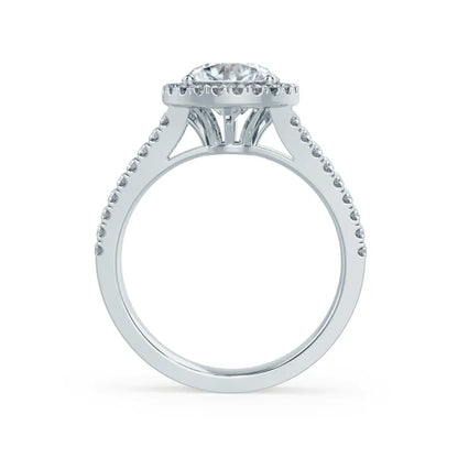 Round cut Natural Diamond Platinum Split Shank Halo Ring - cushionblue