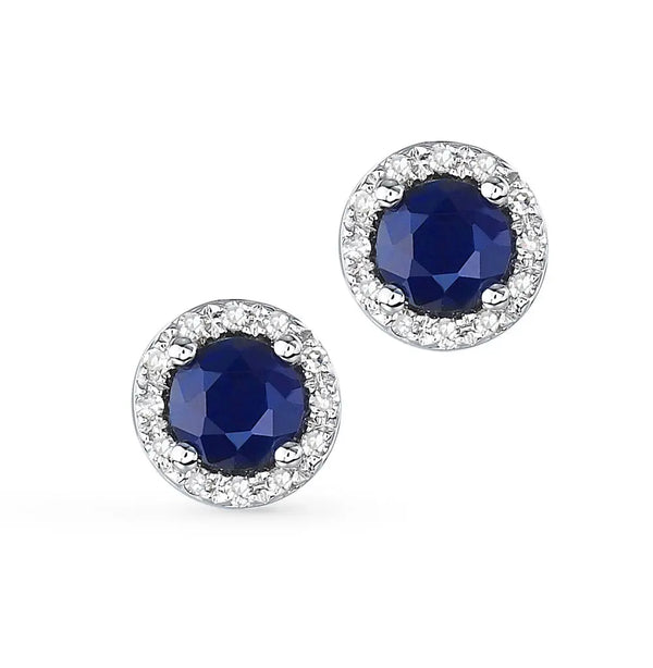 White Gold Studs with screws earrings with sapphires and diamonds Cushionblue