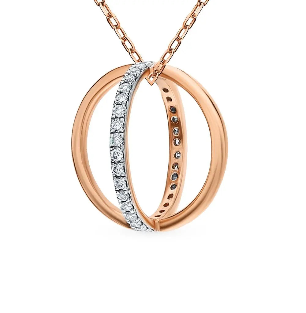 Rose Gold Circle type pendant necklace with diamonds - cushionblue