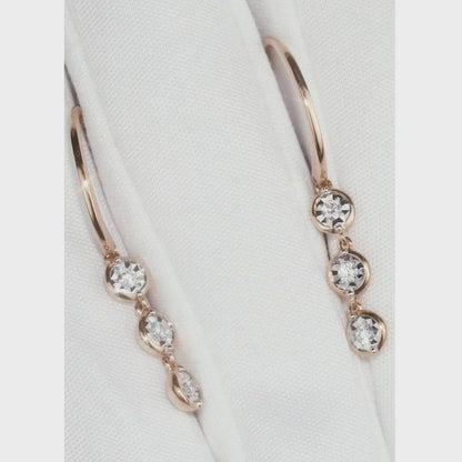 Rose Gold string earrings with Round cut diamonds(0.16ct)