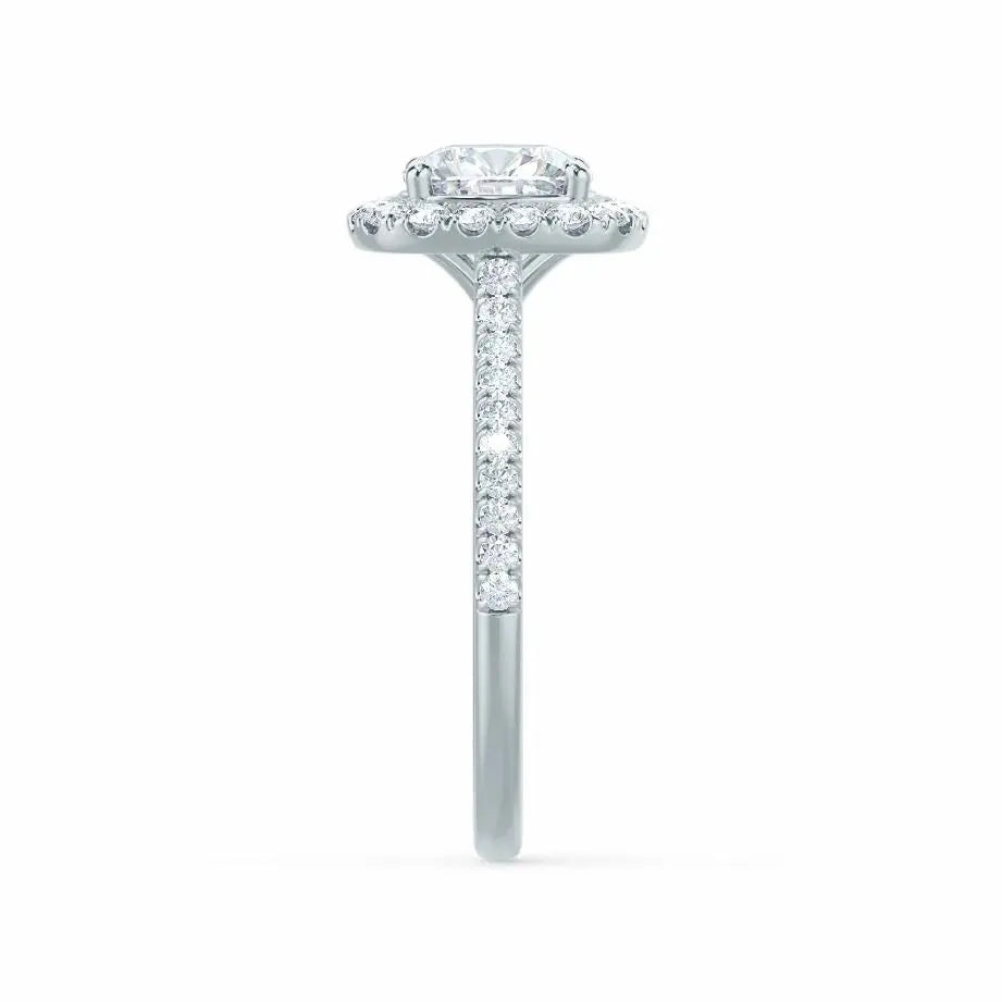 Cushion cut Natural Diamond White Gold Halo Ring - cushionblue