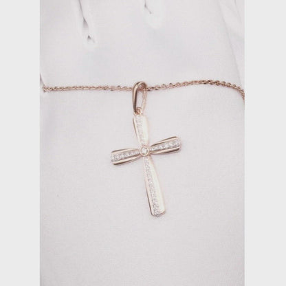 Diamond with Rose Gold Cross pendant necklace