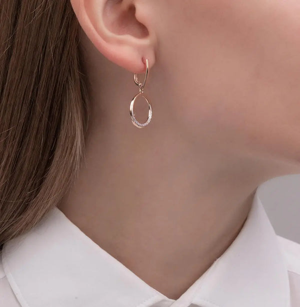 Rose Gold Latch back earrings with diamonds(0.02 ct, 0.09 ct) - cushionblue