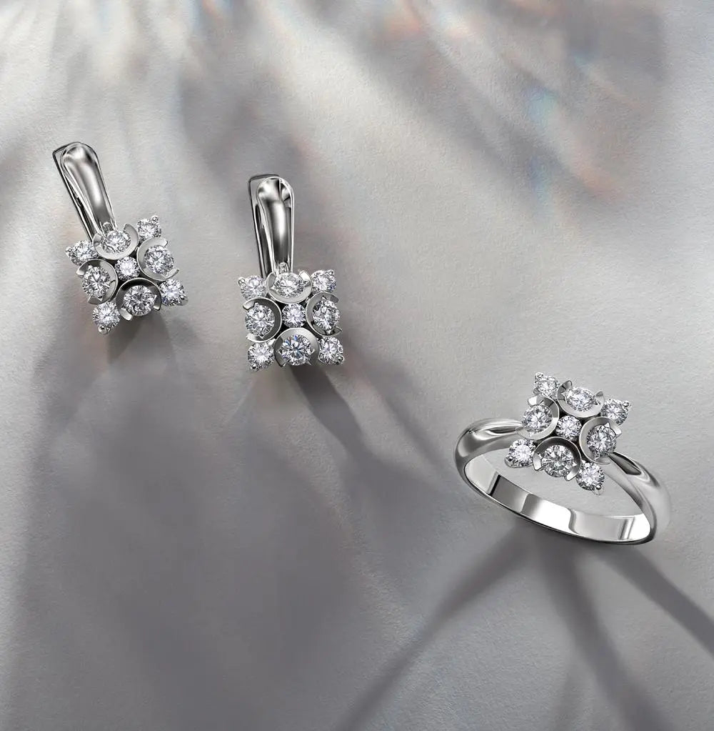 White Gold Latch back  earrings with Round cut diamonds - cushionblue