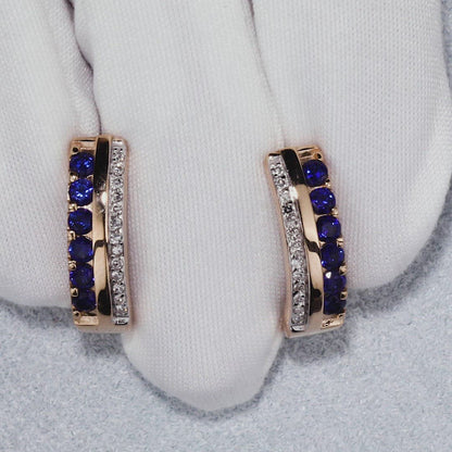 Rose Gold Latch back earrings with Synthetic Sapphires diamonds