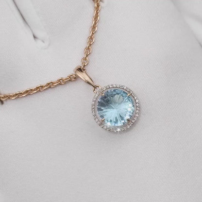 Rose Gold Round pendant necklace with topaz and diamonds