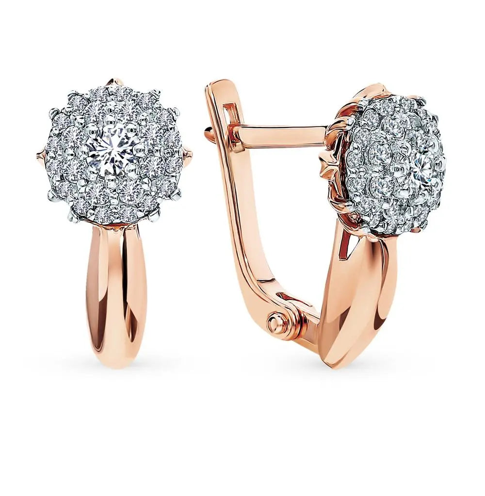 Rose Gold Latch back earrings with diamonds(0.33 ct) - cushionblue