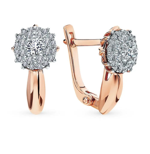 Rose Gold Latch back earrings with diamonds(0.33 ct) - cushionblue