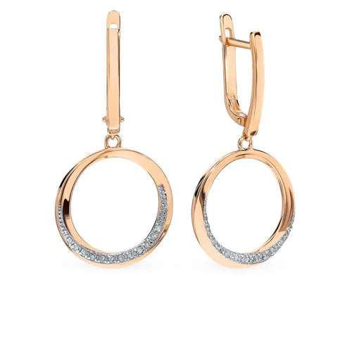 Rose Gold Latch back earrings with diamonds(0.02 ct, 0.09 ct) - cushionblue