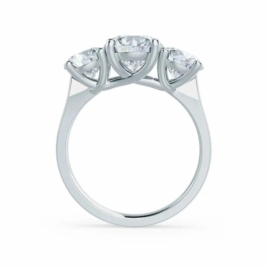 Round Brilliant Cut 3 Stone Set White Gold Trilogy Ring - cushionblue