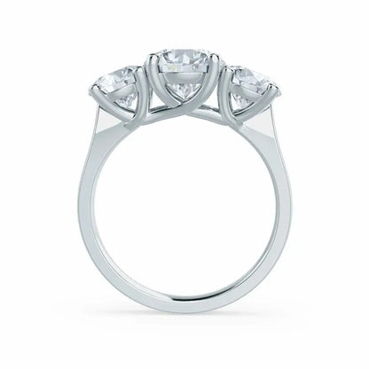 Round Brilliant Cut 3 Stone Set White Gold Trilogy Ring - cushionblue