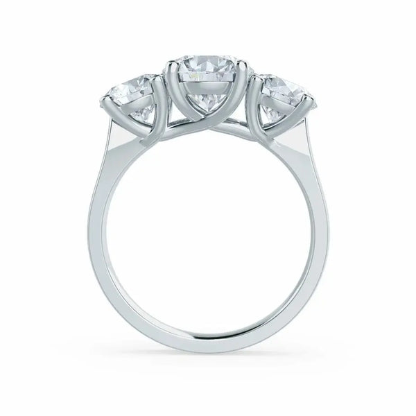 Round Brilliant Cut 3 Stone Set White Gold Trilogy Ring - cushionblue