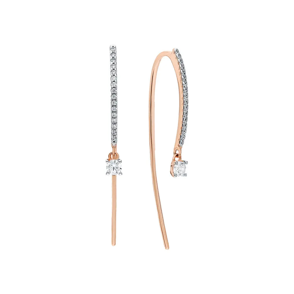 Rose Gold string earrings with Hanging diamonds (0.38Tcw) Cushionblue