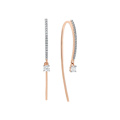 Rose Gold string earrings with Hanging diamonds (0.38Tcw) Cushionblue