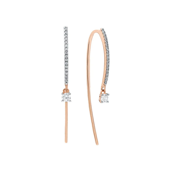 Rose Gold string earrings with Hanging diamonds (0.38Tcw) Cushionblue