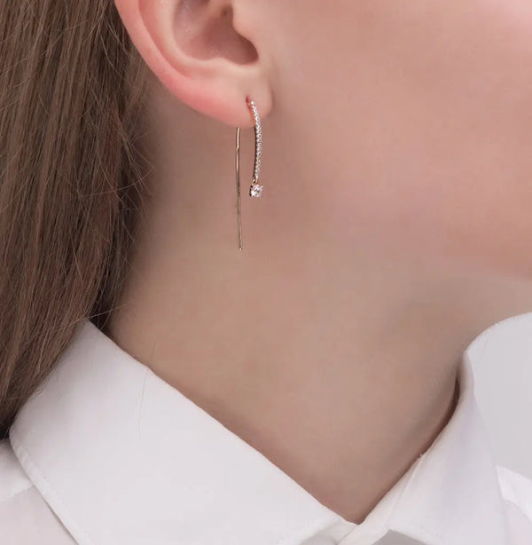 Rose Gold string earrings with Hanging diamonds (0.38Tcw) Cushionblue