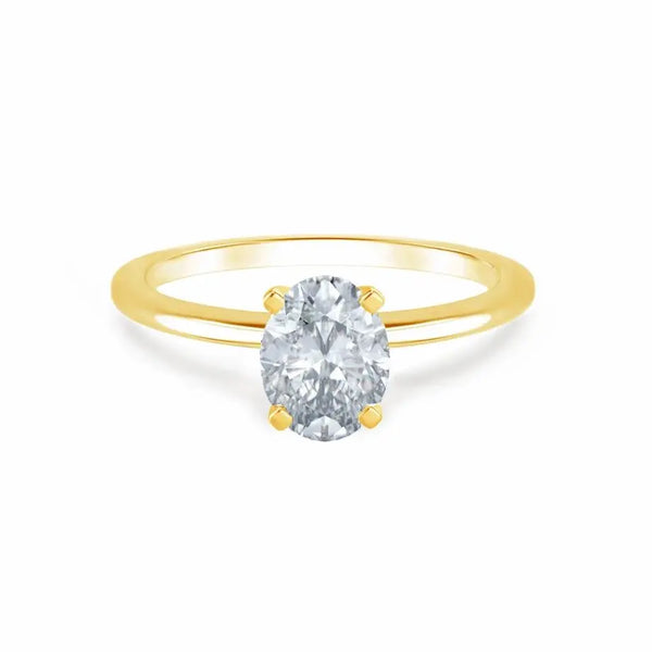 Oval Cut Yellow Gold Plain Mount 4 Prong Solitaire Ring - cushionblue