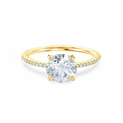 Round Cut Natural Diamond Yellow Gold Petite Pavé Shoulder Set Ring - cushionblue