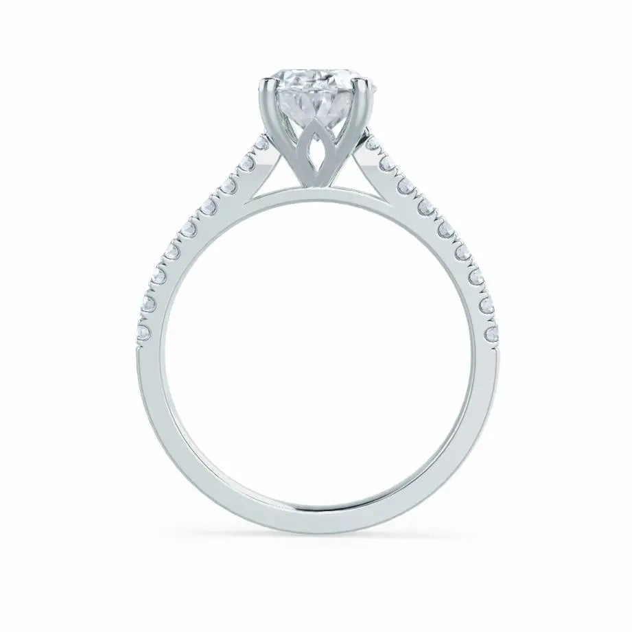Oval cut Natural Diamond White Gold Shoulder Set Ring - cushionblue