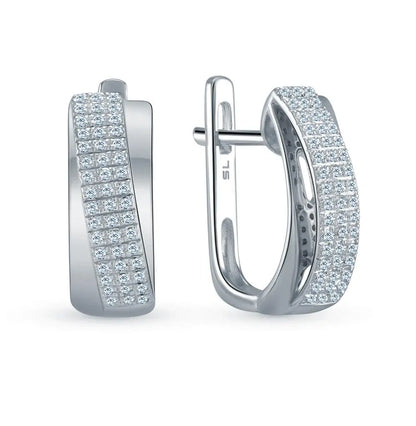 White Gold Latch back earrings with diamonds(0.20 ct) - cushionblue