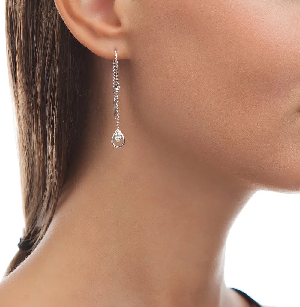 White Gold String earrings with diamonds - cushionblue