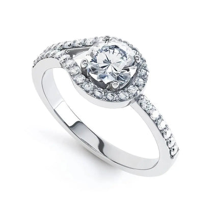 Round cut Natural Diamond loop halo design Platinum Ring - cushionblue