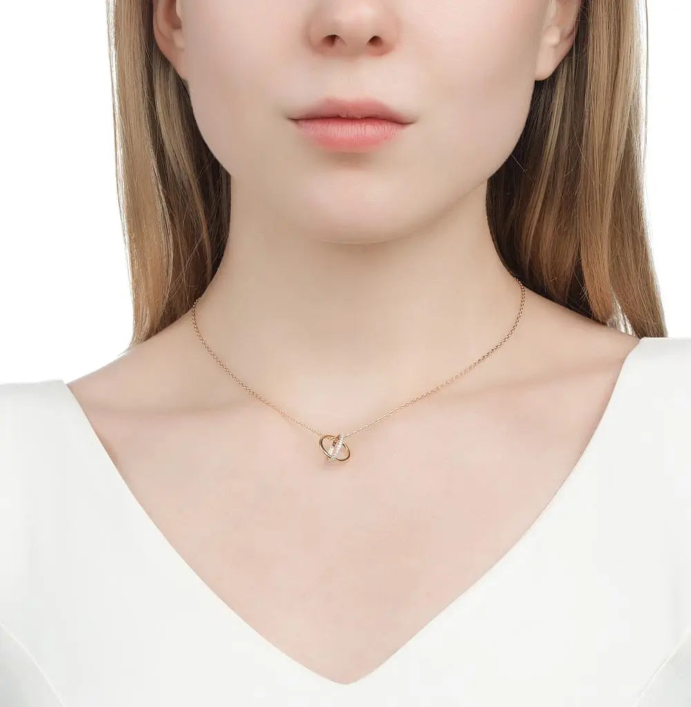 Rose Gold Circle type pendant necklace with diamonds - cushionblue