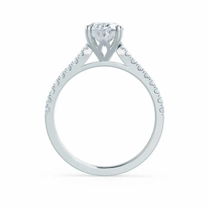 Oval cut Natural Diamond Platinum Shoulder Set Ring - cushionblue