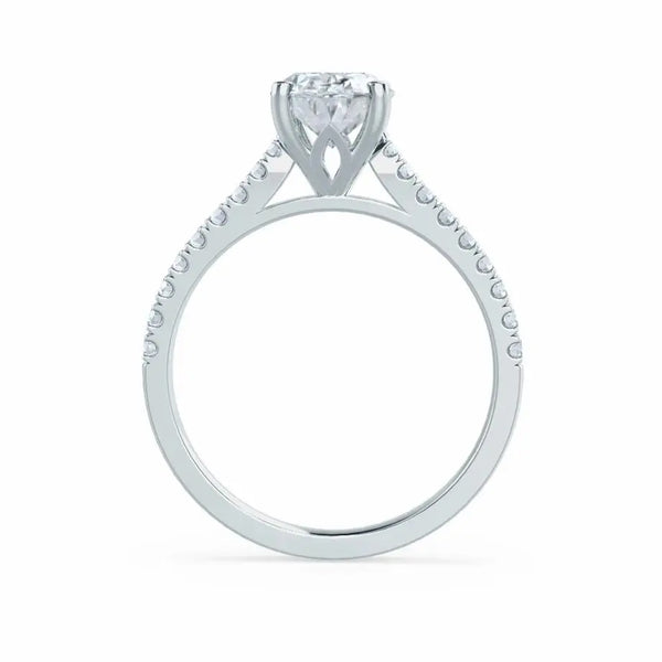 Oval cut Natural Diamond Platinum Shoulder Set Ring - cushionblue