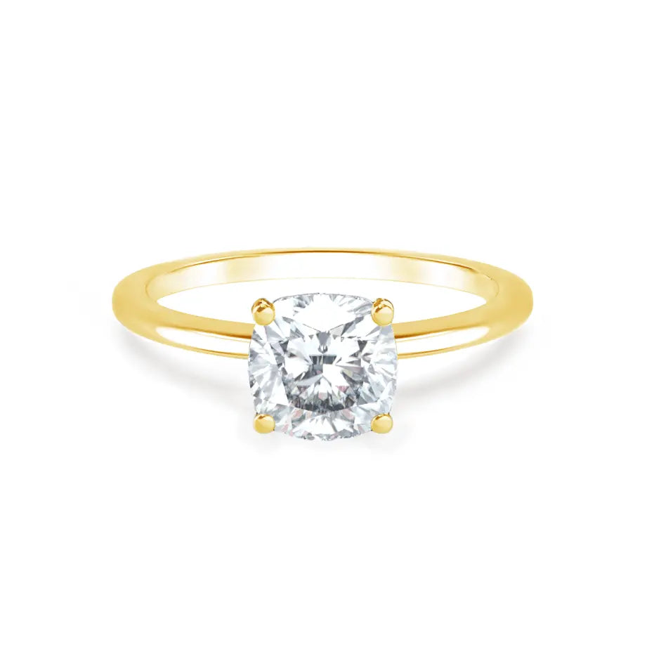 Cushion Cut Yellow Gold Petite Pavé Plain Mount Solitaire Ring - cushionblue
