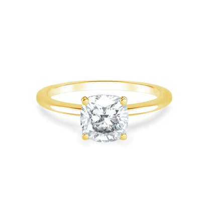 Cushion Cut Yellow Gold Petite Pavé Plain Mount Solitaire Ring - cushionblue