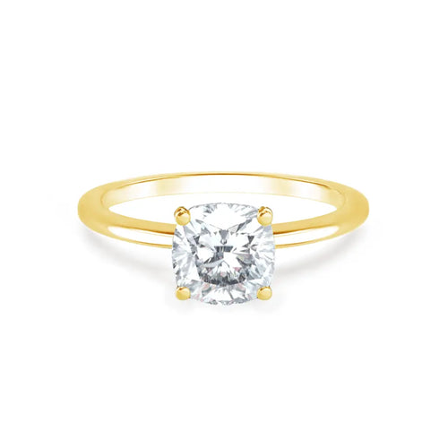 Cushion Cut Yellow Gold Petite Pavé Plain Mount Solitaire Ring - cushionblue